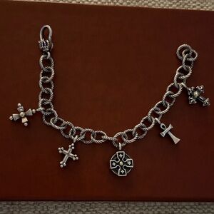 Sterling Ann Lagos King bracelet has 5 cross charms w/ 18k accents, 41 g, 7.5” L
